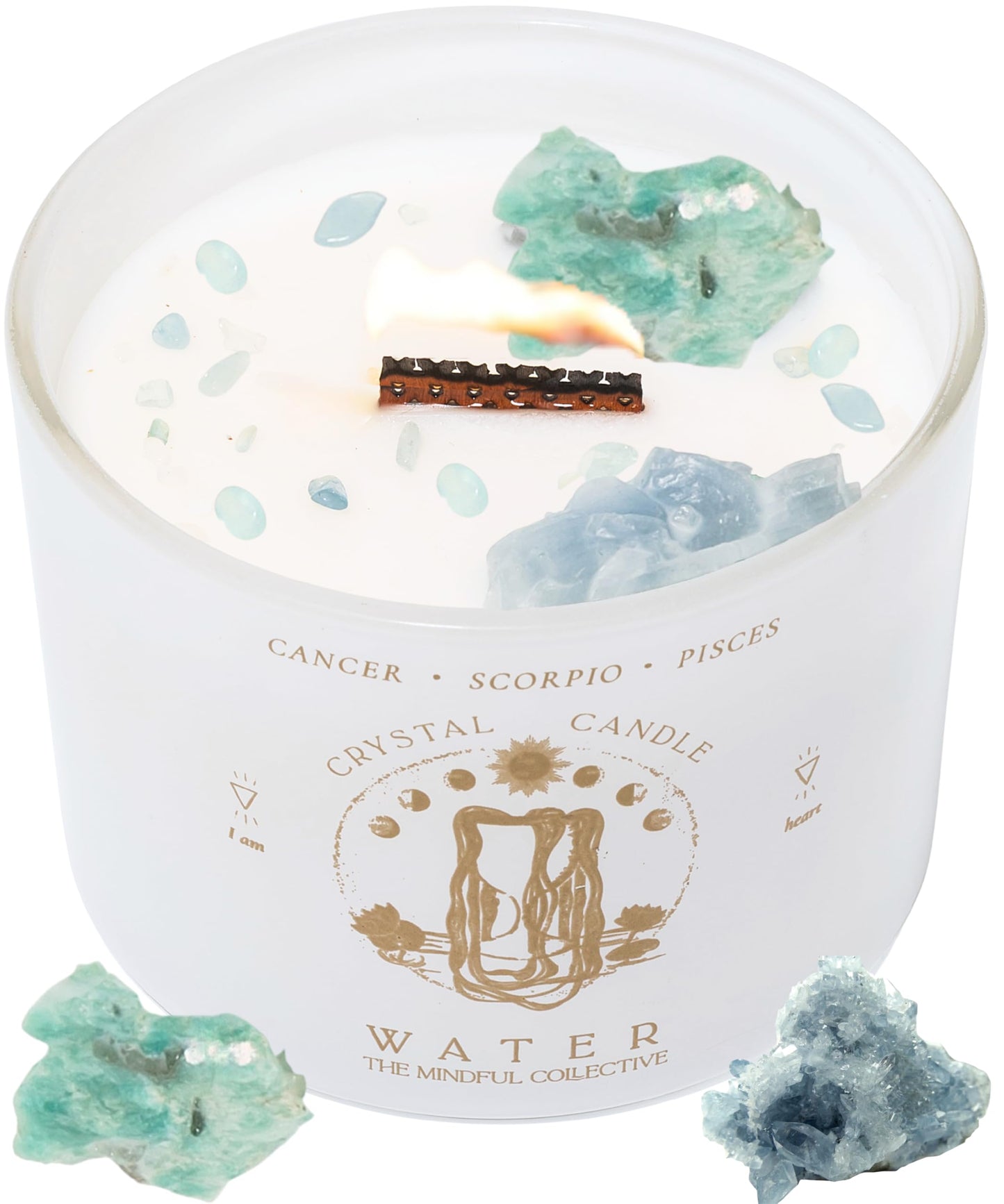 Pisces, Cancer, Scorpio Gifts for Women - 12oz Wood Wick Candles that Crackle with Crystals and Healing Stones. Healing Crystal Candles for Women Home Scented. Soy Wax, for Zodiac Birthdate