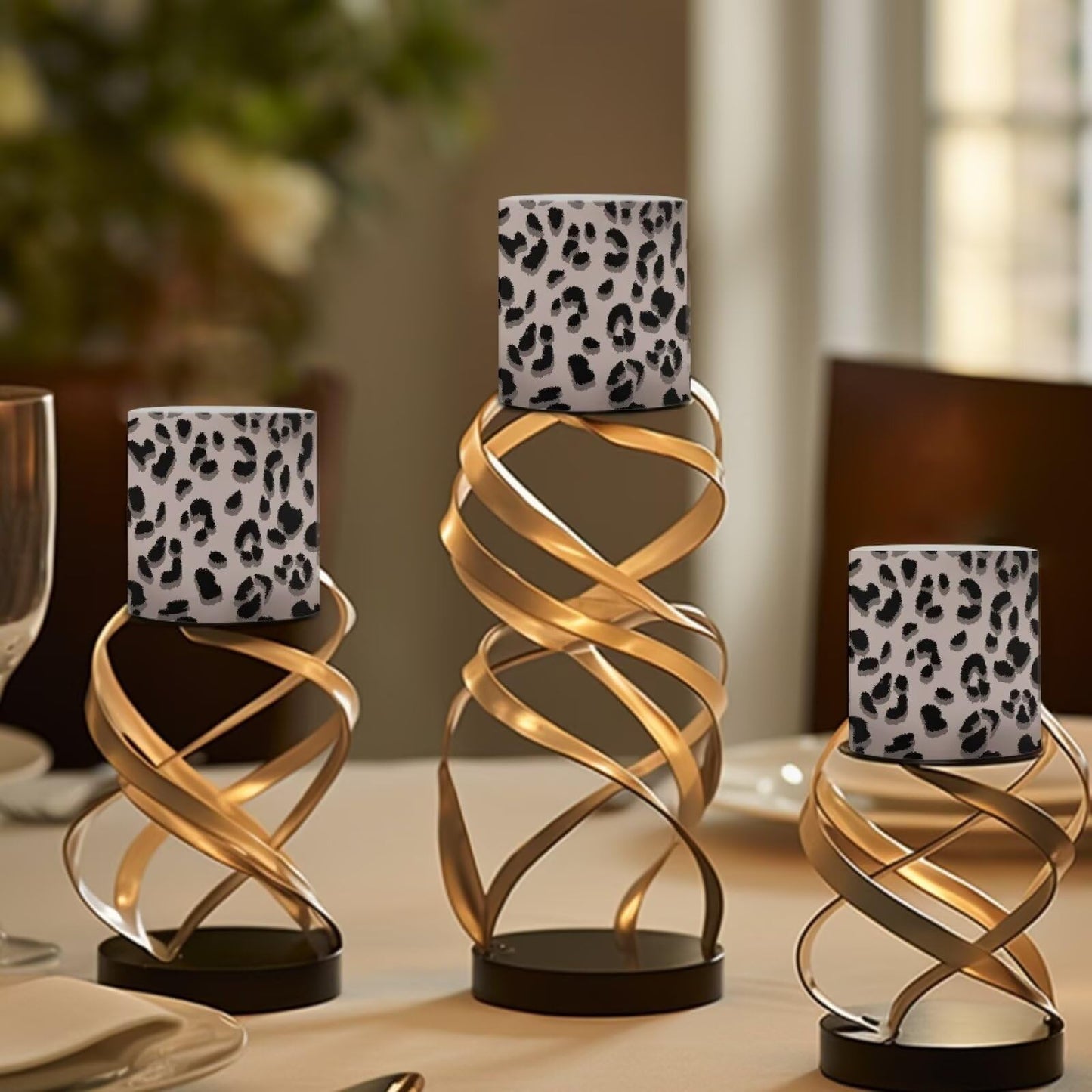 NETILGEN Classic Brown Leopard Print Flameless Candles Realistic Flickering Flameless Candles with Timer Remote Color Changing Battery Operated LED Candles Set of 4