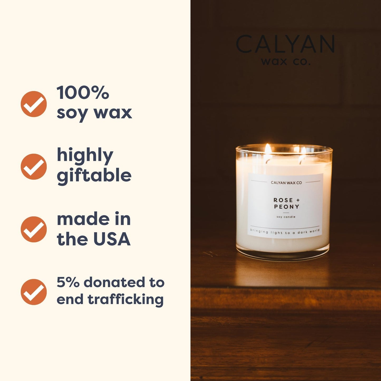 Calyan Wax Co. Rose & Peony 2 Wick Scented Candle - 37 Hour Burn - Luxury Clean Soy Wax Candles - Long Lasting Large Glass Jar Candle for Home - 8.8oz