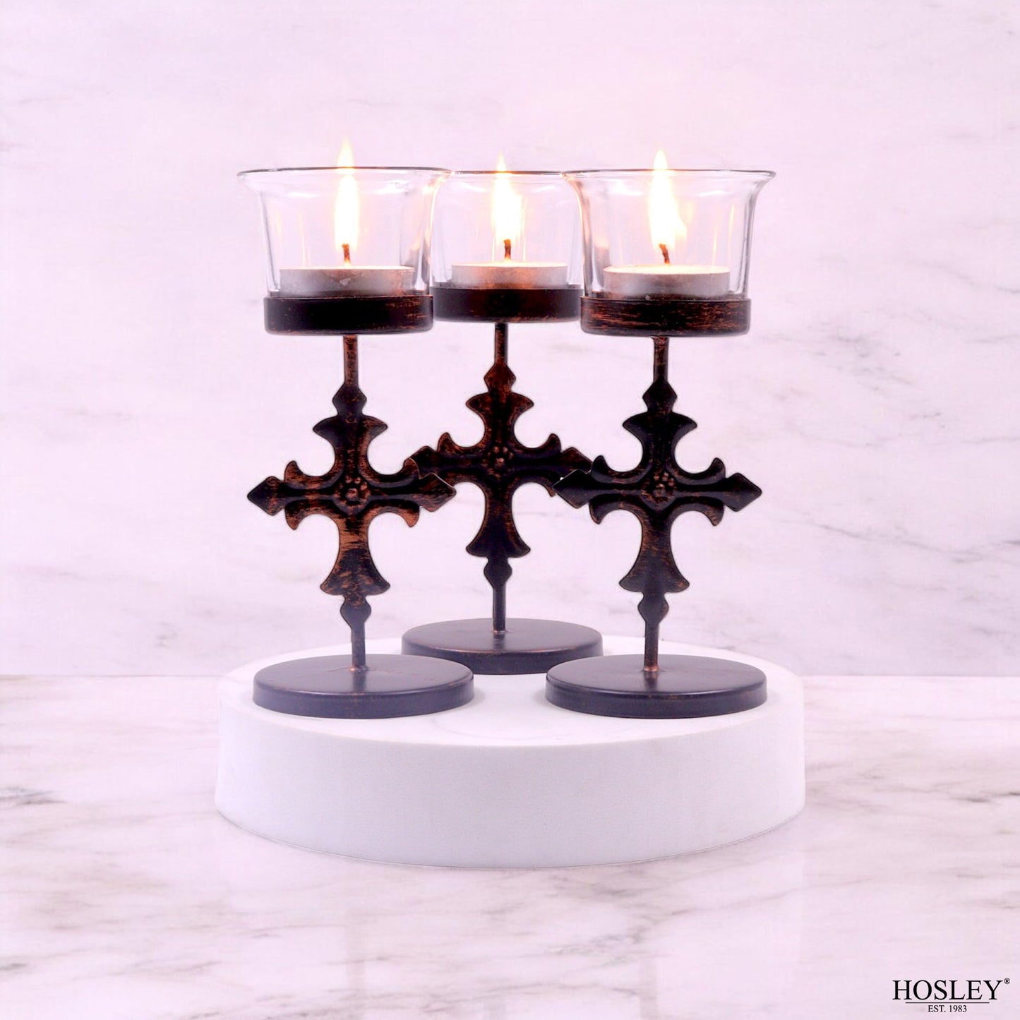 Hosley Set of 6 Black Metal & Glass Votive Candle Holders | Decorative Tea Light Holders for Home Decor, Wedding, Parties, and Dining Table Centerpieces