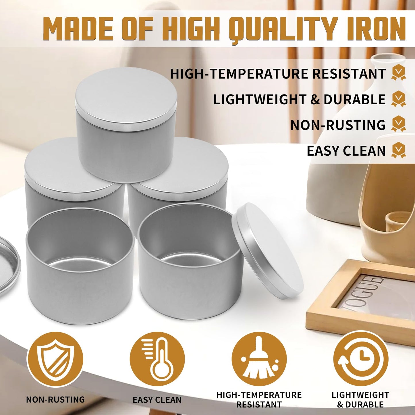 YJHSS 24-Pack 8oz Candle Tins with Lids, Metal Candle Jars for Candle Making, Empty Containers Vessels Bulk for Small Business & Beginners DIY Storage -Silver