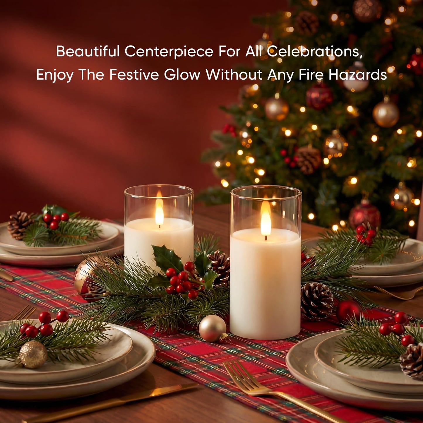Amagic 3"x4"6" Clear Glass Flameless Candles Battery Operated with Timer, Remote Control, LED Pillar Candles, Battery Powered, Valentine's Day Decor, Pure White Wax, Set of 2