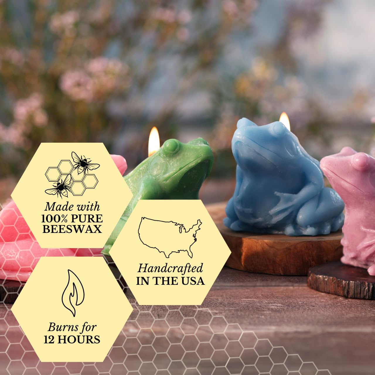 Big Dipper Wax Works Sky Blue Frog Candle, Hand-Sculpted Pure Beeswax, 2.5” × 3.5”, 24-Hour Clean Burn, Eco-Friendly Unscented Home Décor, Whimsical Garden Candle Made in USA