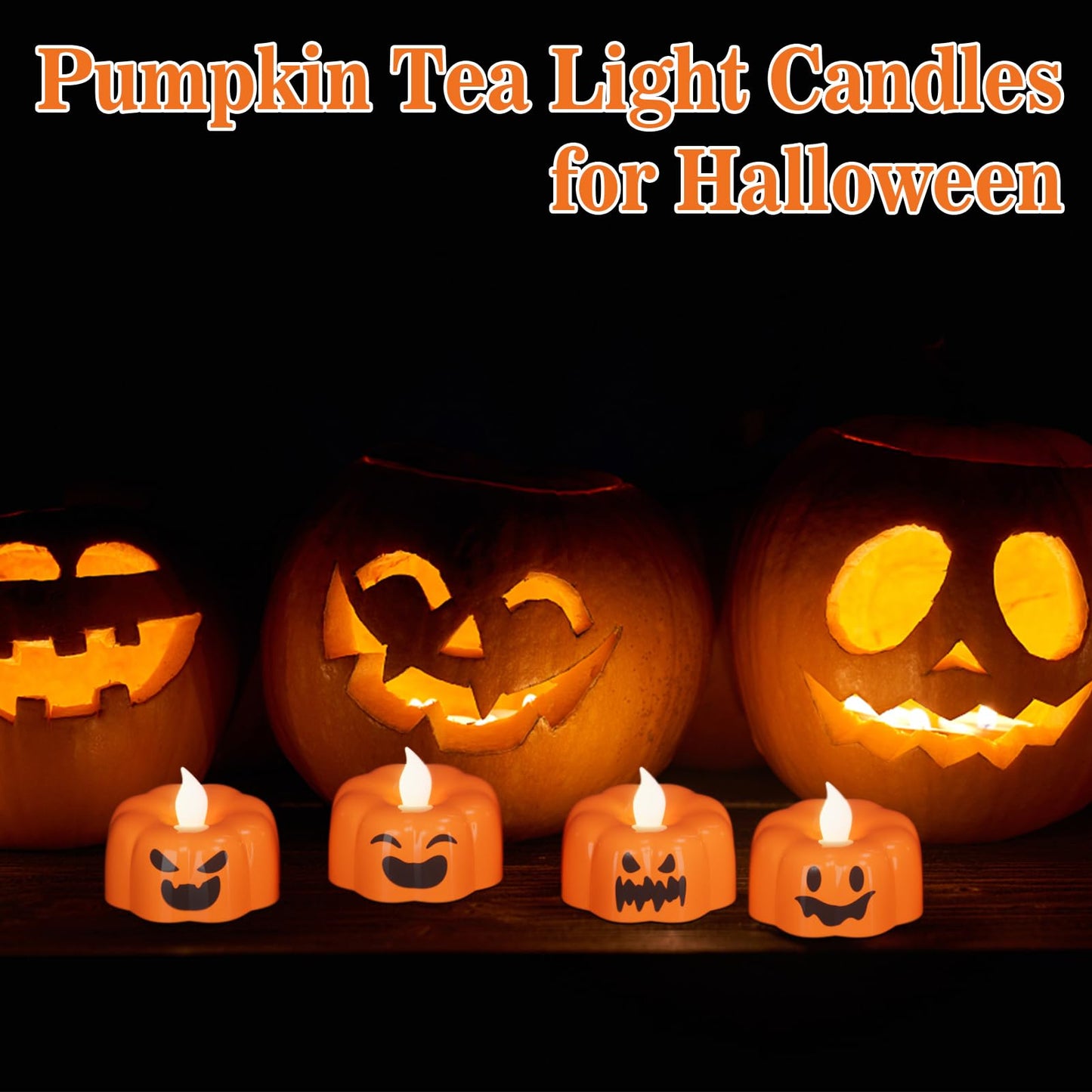 GenSwin Halloween Pumpkin Flameless Candles Lights with 6H Timer, 6 Pcs LED Flickering Tealights Candles Battery Operated, Ghost Face Tea Lights Candles for Fall Halloween Decoration (1.9” x 1.6”)