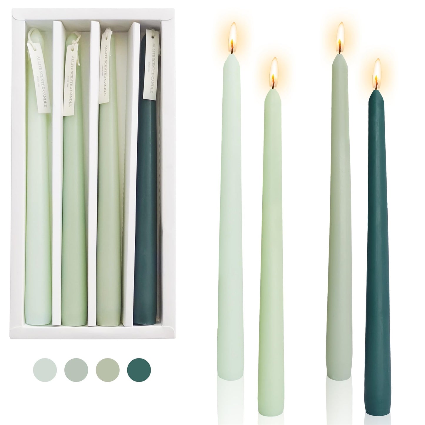 Gedengni 8pcs Green Colorful Candle Sticks Taper Candlesticks,10 Inches Pink Tapered Candles Green Candle Stick Colorful Taper Candle Blue Dinner Candle Wax for Home Party Women Gift Sets