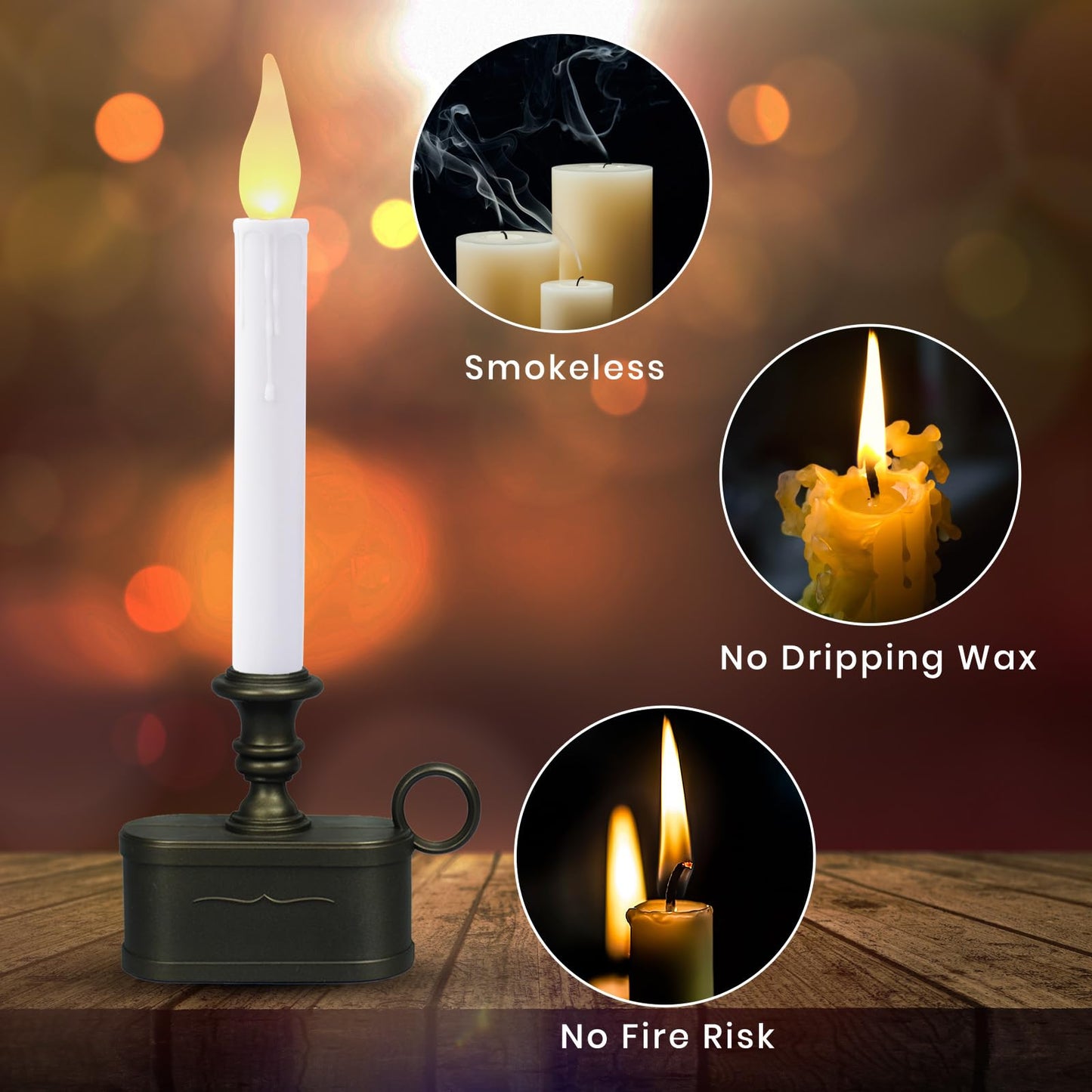 LitTerra Window Candles Battery Operated with Timer 8 Hours on and 16 Hours of Led Warm White with Flicker Flame (Vintage Base)