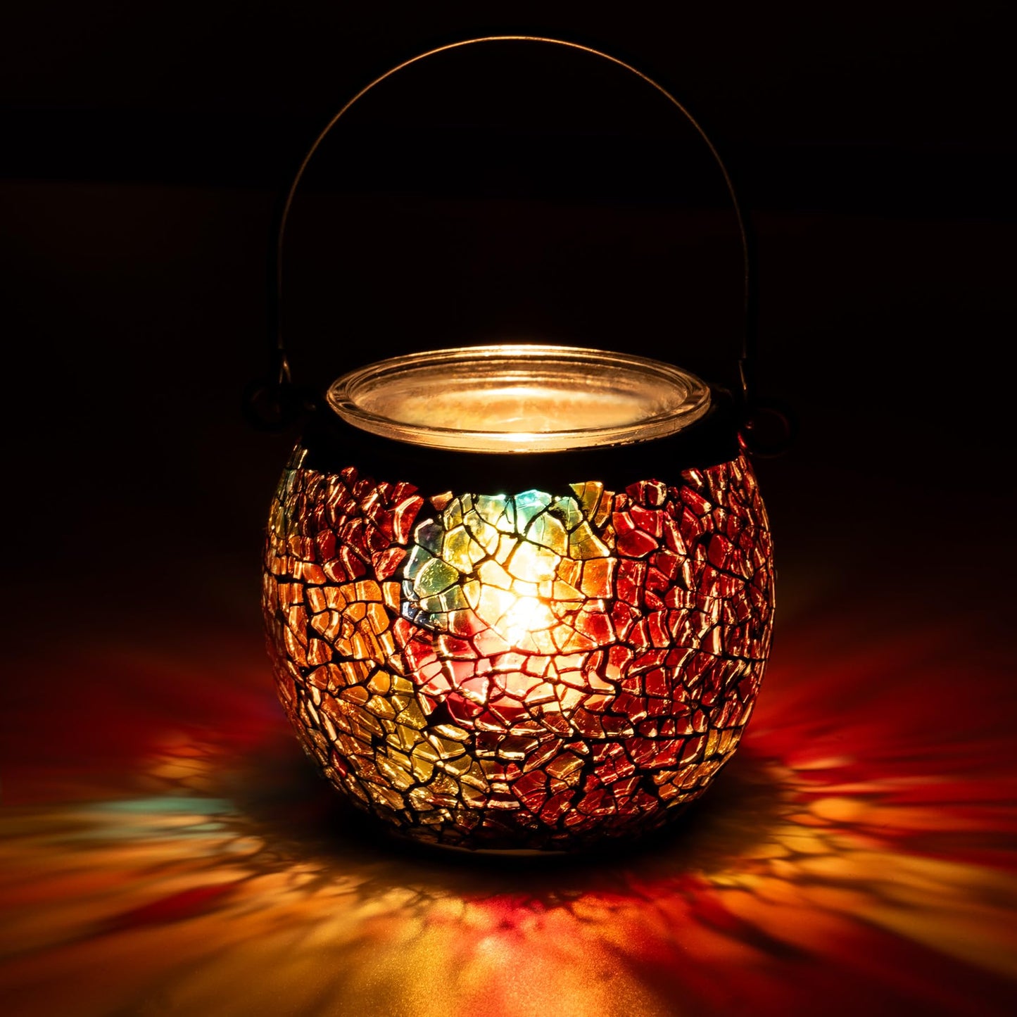 Rancco Candle Holder Mosaic Tea Light Holder, Votive Candle Holders with Handle for Thanksgiving Table Centerpiece Christmas Party Decor, Also Used as Vase, Pen Holder, Potted Plants Bowl (Rainbow)