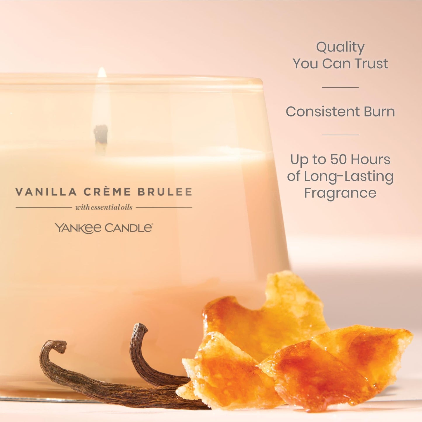 Yankee Candle Studio Scented Candle with up to 50 Hour Burn Time, Premium Plant Wax Blend for Consistent Burn, 10 oz Jar Candle with Room Filling Fragrance, Vanilla Creme Brulee (Pack of 1)