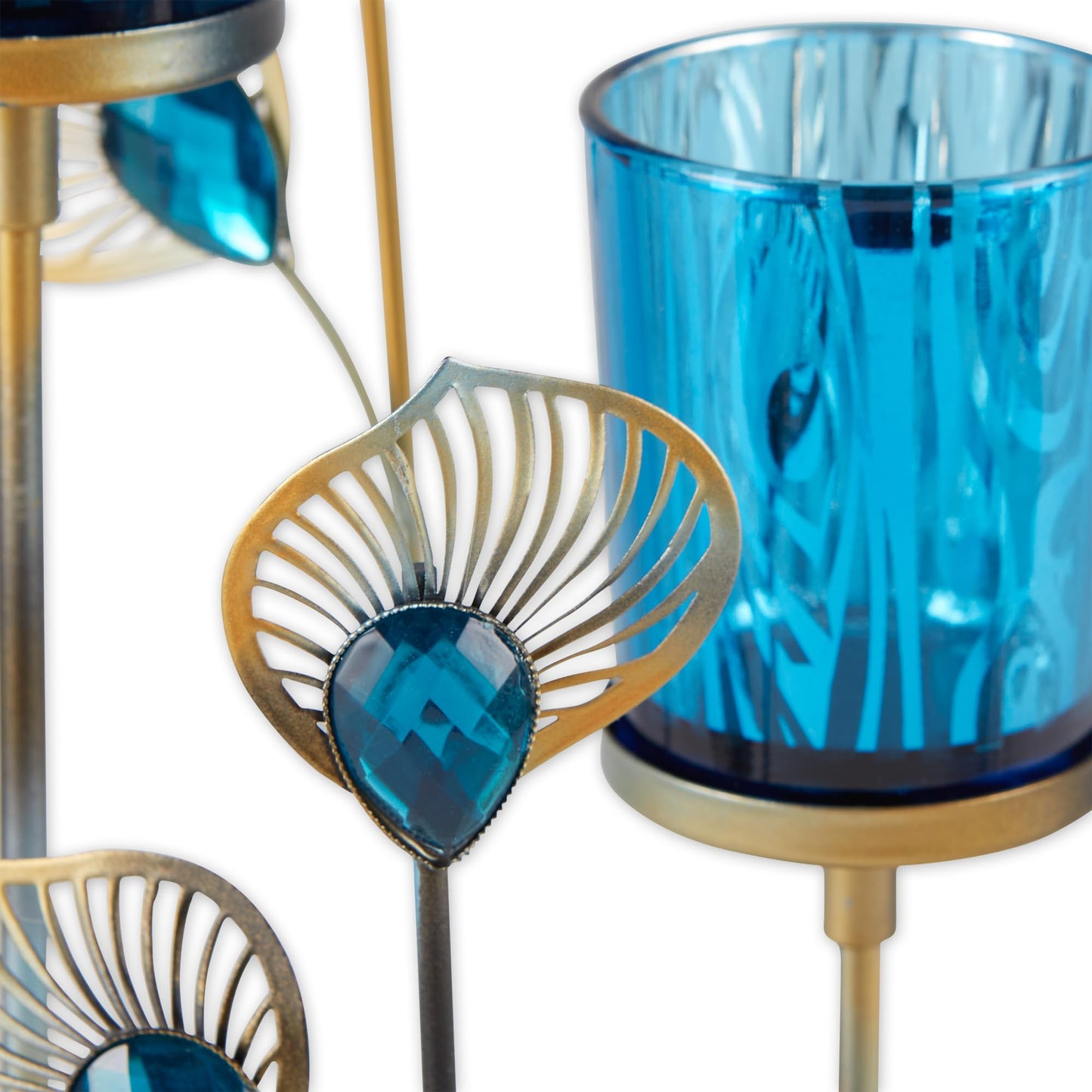 Zingz & Thingz Exotic Peacock Plume Collection Tealight & Candle Lighting, 4.625x4.625x14, Holder Duo
