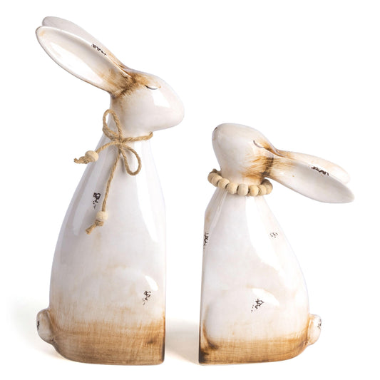 Valery Madelyn Easter Decorations for Home, Medium 2Pcs Ceramic Beige Bunny Statues Figurine for Spring, Easter Gift Tiered Tray, Table Centerpieces Decorations for Indoor or Garden Decor, 6.3inch