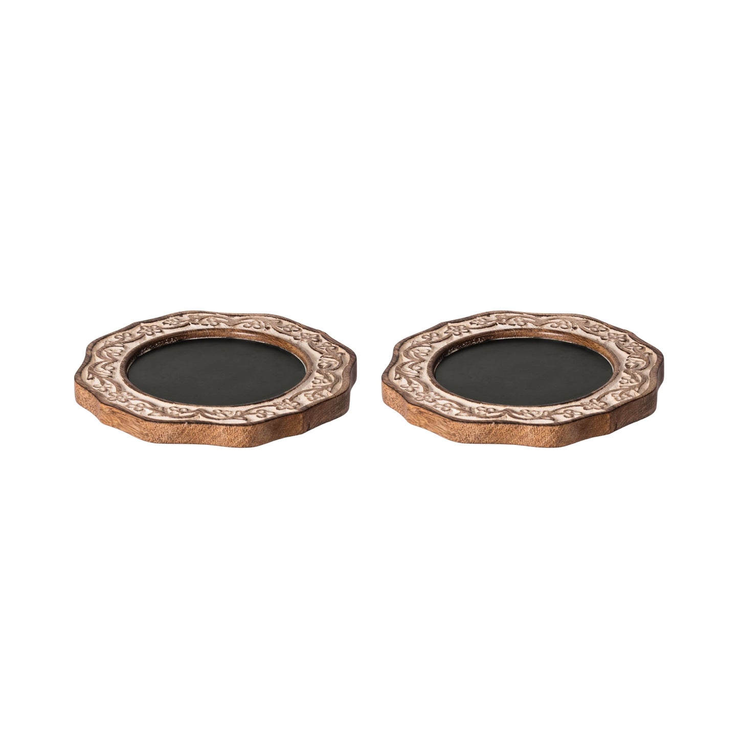 JFY Designs Hand Carved Solid Wood Candle Centerpiece Set of 2 - Pillar Candle Holders Decorative Candlestick Holder for Home Décor, Wedding, Dinning, Party