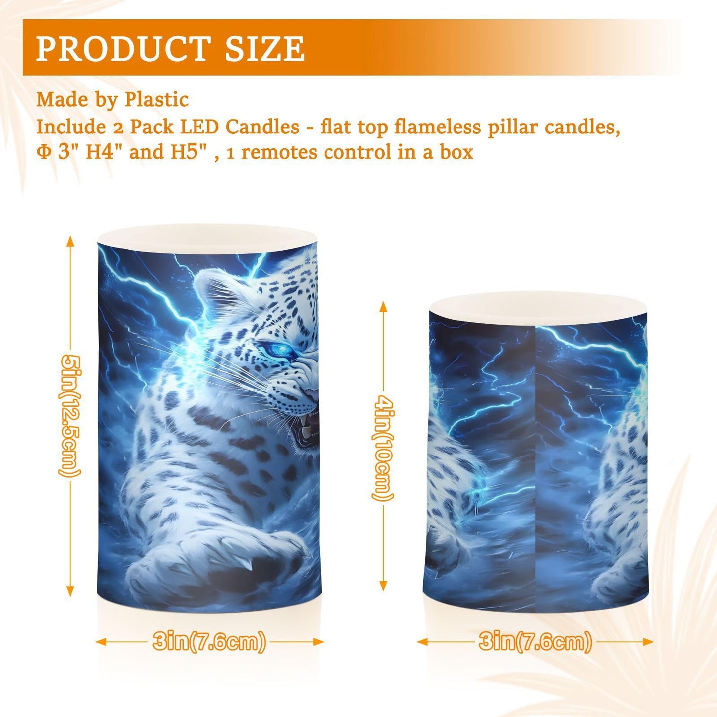 ALAZA Leopard Blue Fantasy Flickering Flameless Candles Pillar Led Candles Battery Operated Candles with Remote and Timers Set of 2