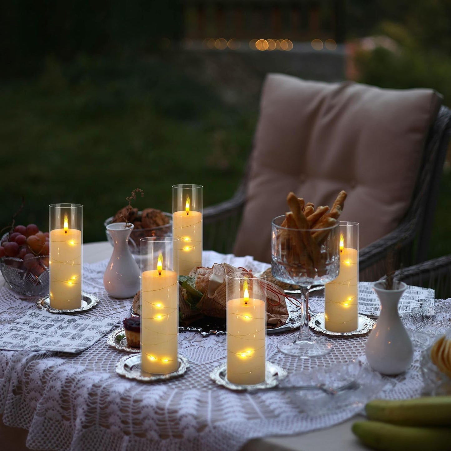 12 Pack Acrylic Flameless Candles,with Embedded Star String, Battery Operated Candles Flickering LED Pillar Candles with Remote Control and Timer, Ideal for Indoor/Outdoor Decor,Wedding,BBQ and Gift.