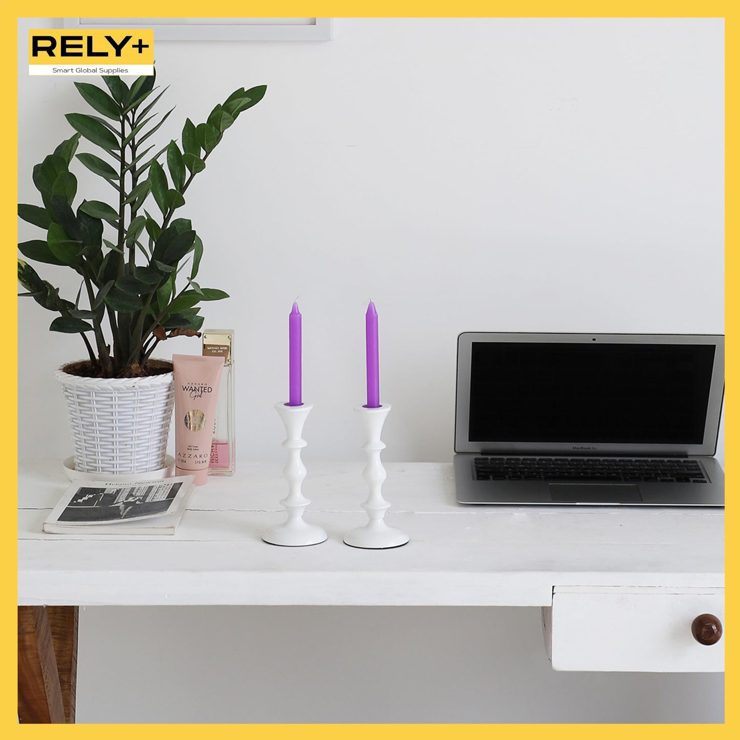 Rely+ White Metal Taper Candle Holders Set of 2 – 5.75" Decorative Candlestick Holders for Table Centerpiece, Home Décor, Dining Table, Wedding & Party Decorations