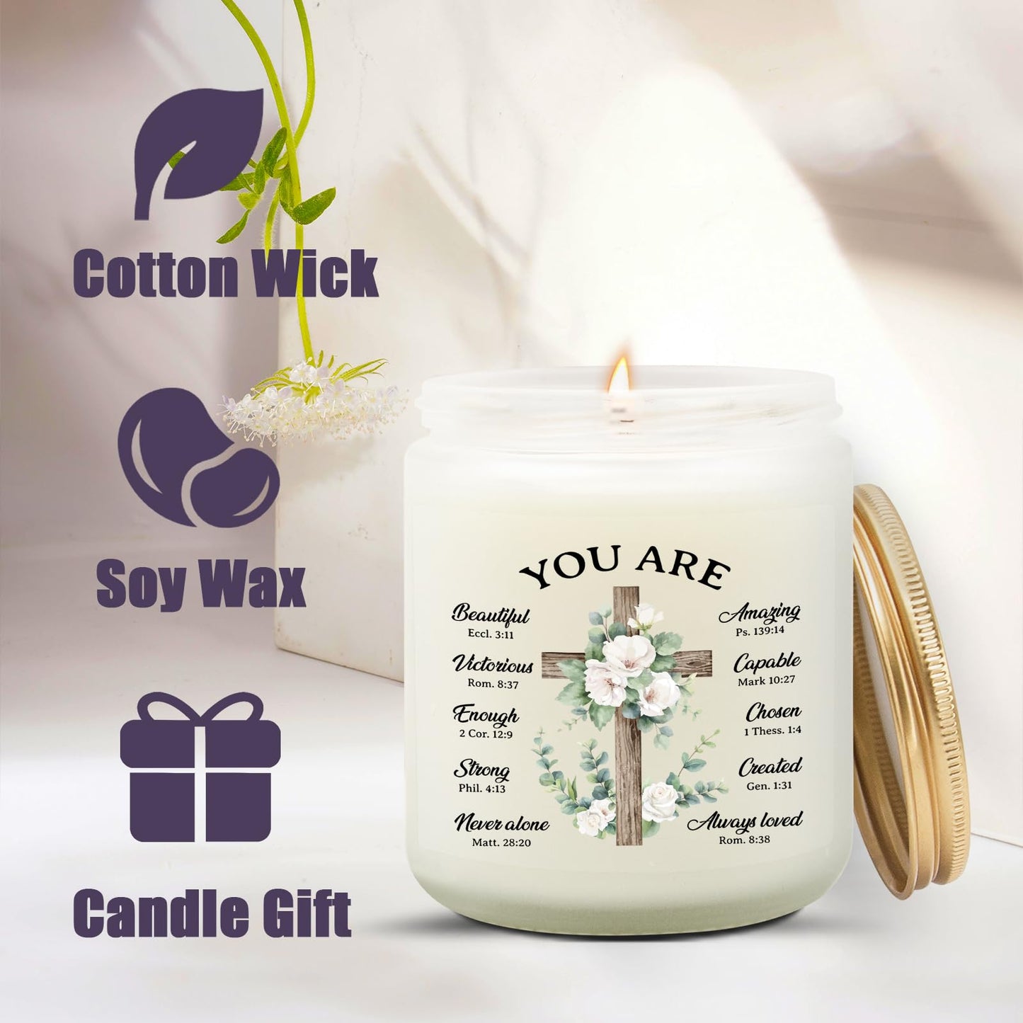 Goiicoln Bible Verse Candle, Faith Candles with Religious Messages, Religious Christian Gifts for Women Mom Sister Wife, Inspirational Gifts for Women, Baptism Gift for Girl Boy, Prayer Blessed Candle