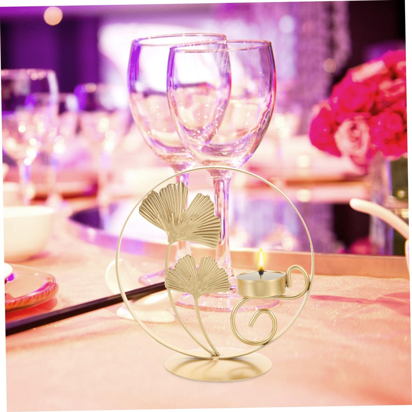 ROMISBABA Rust-Resistant Iron Candlestick Holder with Unique Plant-Shaped Design and Golden Finish, Multi-Functional Tealight Candle Stand for Entranceways and Living Rooms, Artistic Table