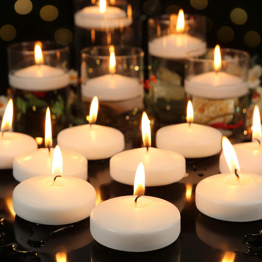 GINITIRI 3 inch White Floating Candles, 48 Pack Unscented Floating Candle,8-9 Hours Burning Floating Candles for Centerpieces, 3“ Water Candles for Cylinder Vases, Wedding, Party