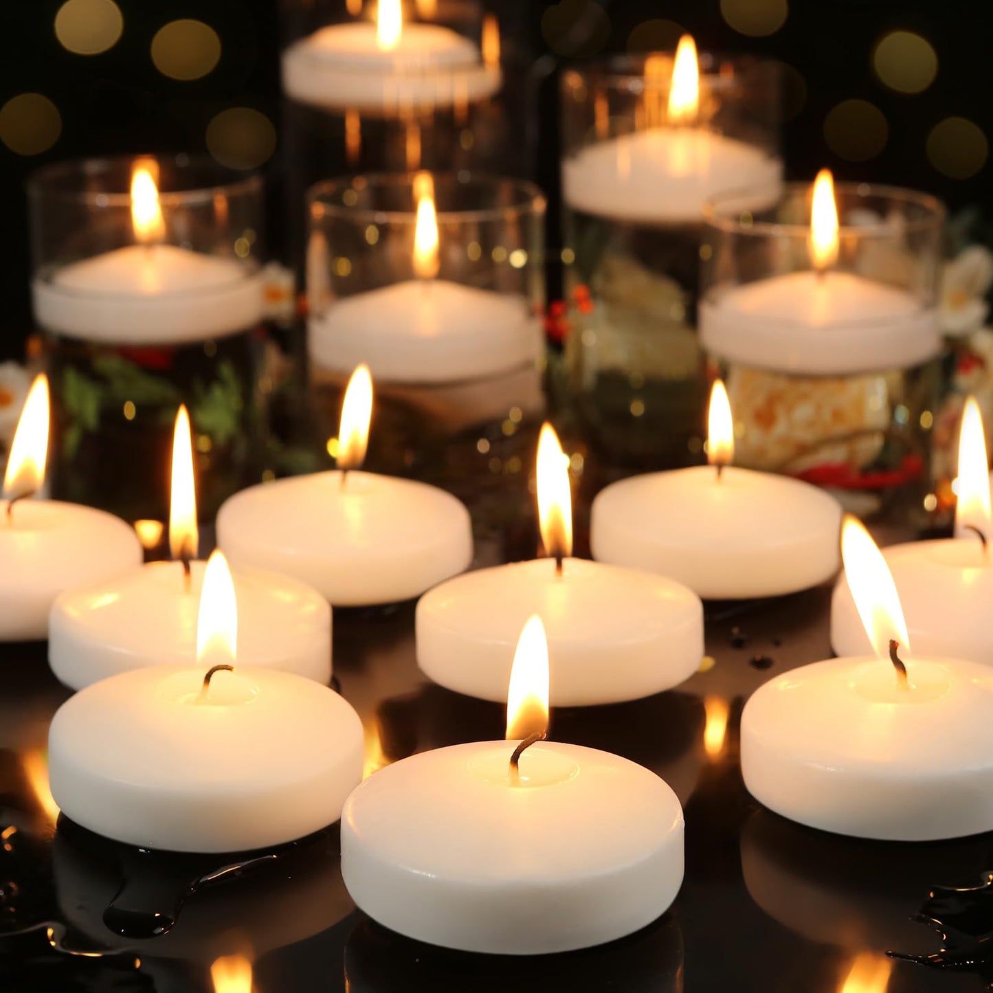GINITIRI 3 inch White Floating Candles, 60 Pack Unscented Floating Candle,8-9 Hours Burning Floating Candles for Centerpieces, 3" Water Candles for Cylinder Vases, Wedding, Party