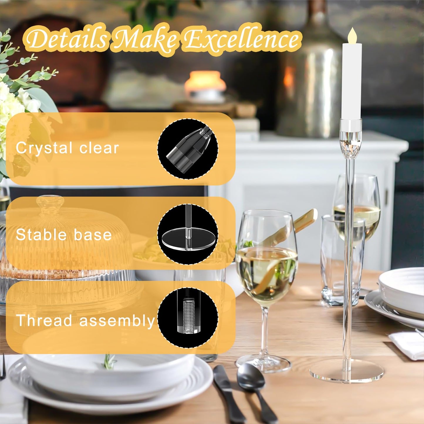 2 Sets Candlestick Holders 3 Piece Set Taper Candle Holder with Different Heights Ideal for Table Decor Party Home Decoration Fits 0.87" LED Stick Candles