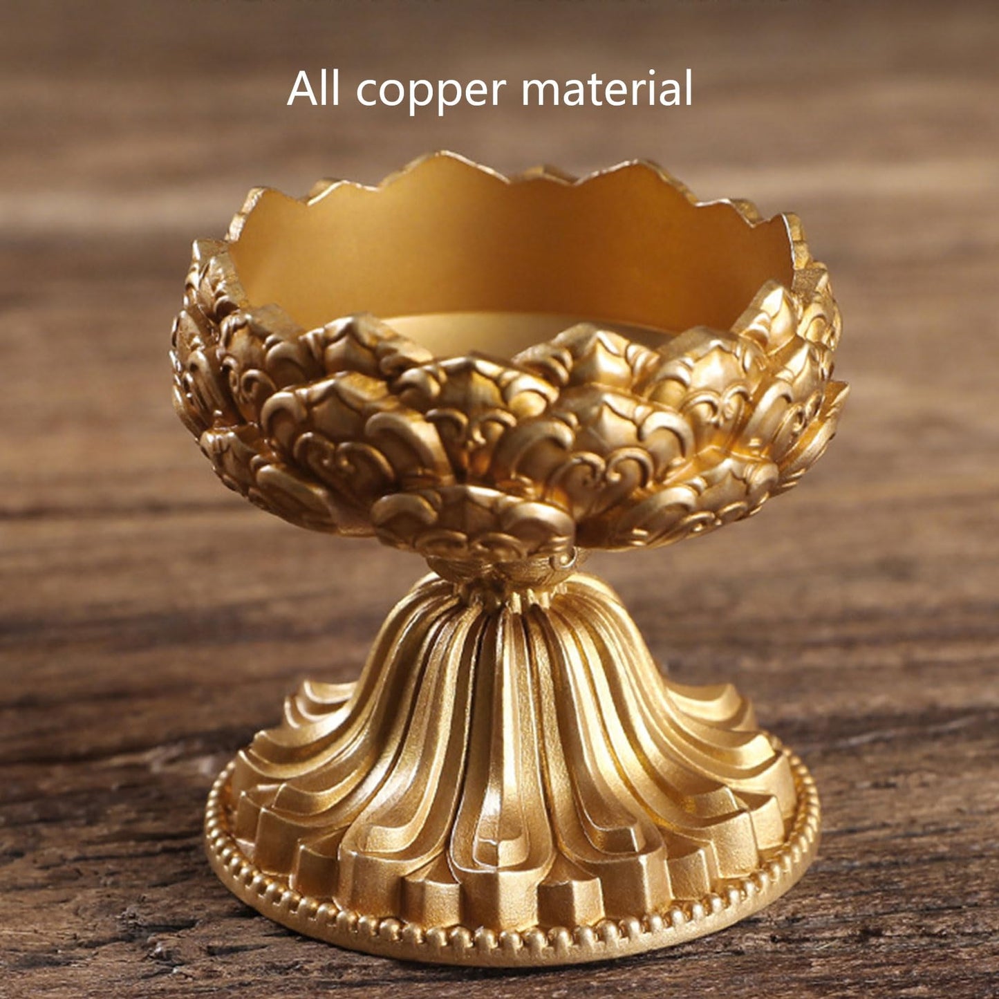 hokojix Brass Butter Lamp Antique Flower Buddhist Tibetan Candlestick Base Religious Tealight Metal Candle Holder Supplies