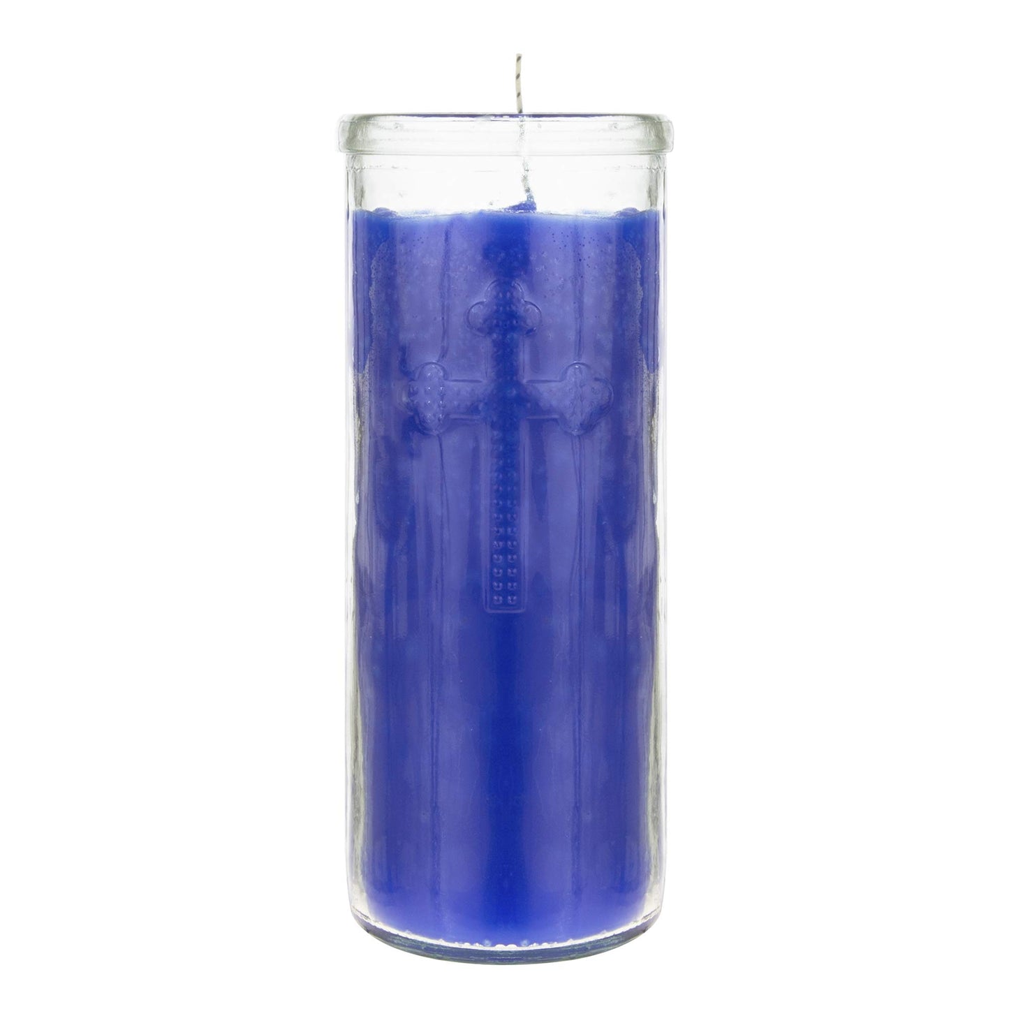 Mega Candles 6 pcs Unscented Blue Dual Cross Glass Container Altagraciano Devotional Prayer Candles, Premium Wax Candle 3 Inch x 7.25 Inch, Sanctuary, Vigils, Prayers, Blessings, Religious, Memorials