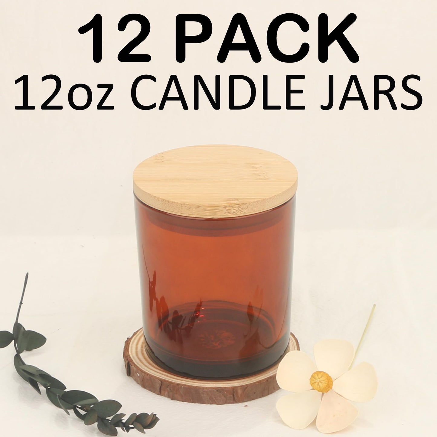 MILIVIXAY 12Pack 12 OZ Amber Thick Glass Candle Jars with Lids - Bulk Empty Candle Jar for Making Candles - Spice, Powder Containers.