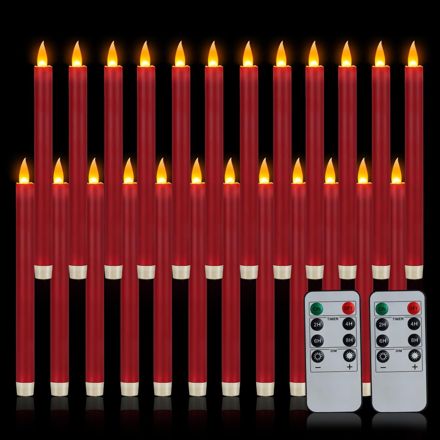 Flameless Taper Candles 10" Dripless Battery Operated Taper Candles Included Remote Timer 400+ Hours by 2AA Batteries for Halloween Christmas Wedding (Burgundy, 24 Pack)