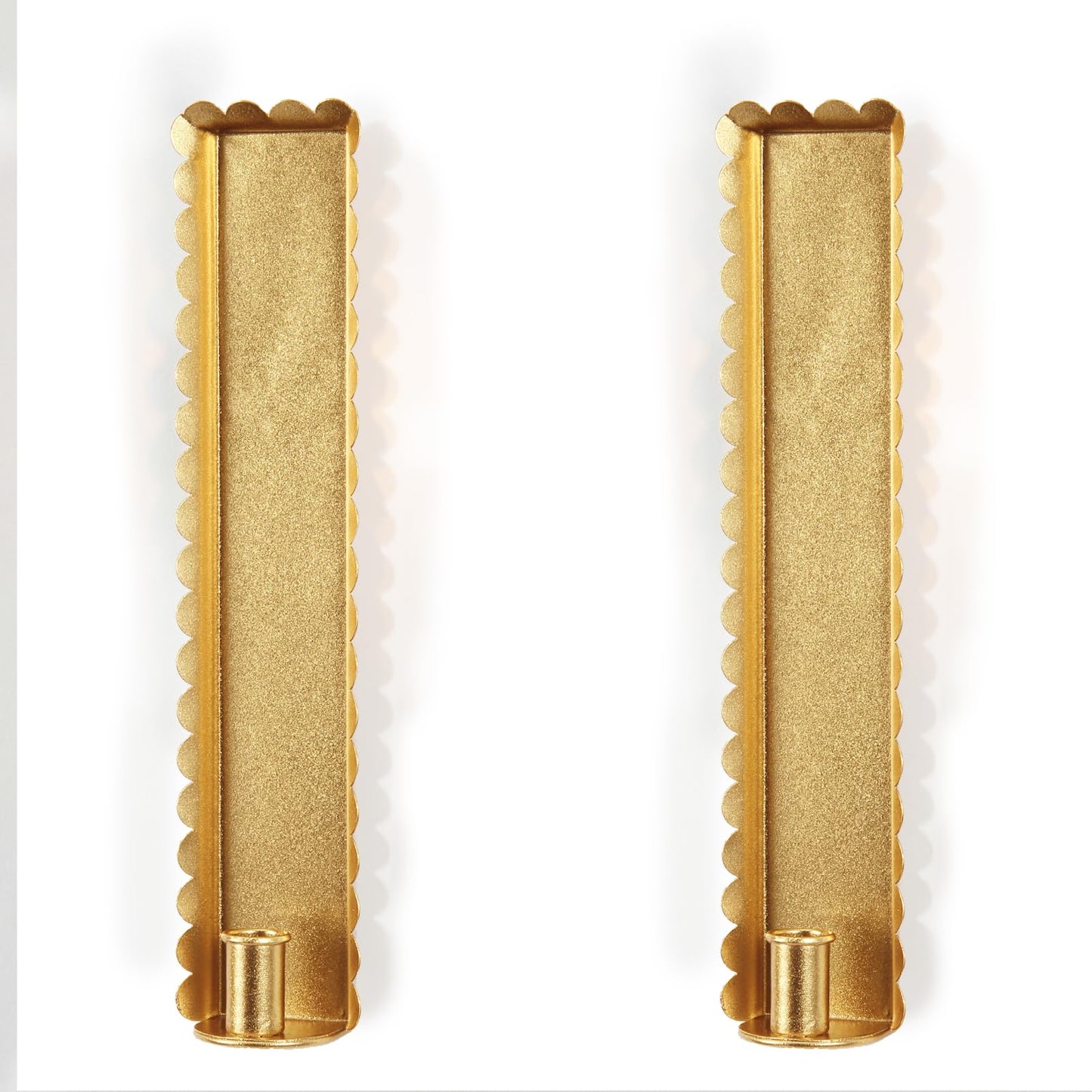 AimtoHome Gold Wall Candle Sconces Set of 2, Scalloped Edge Box-Shaped Cast Iron Farmhouse Church Holders for Taper Candles, Wall Mounted Rustic Candle Sconce for Living Room, Dining Room Decor