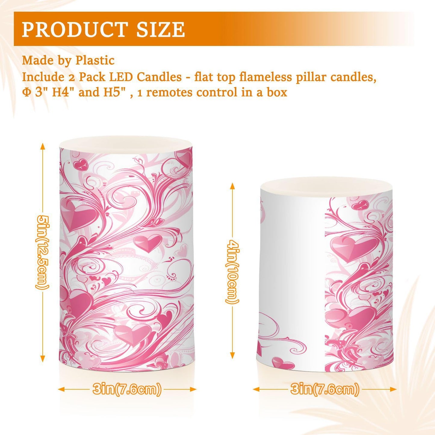 ALAZA Pink Hearts Swirls Flickering Flameless Candles Battery Operated with Remote Timer,Tea Light Candles LED Pillar Votive Candles Set of 2 for Outdoor Indoor Decorations