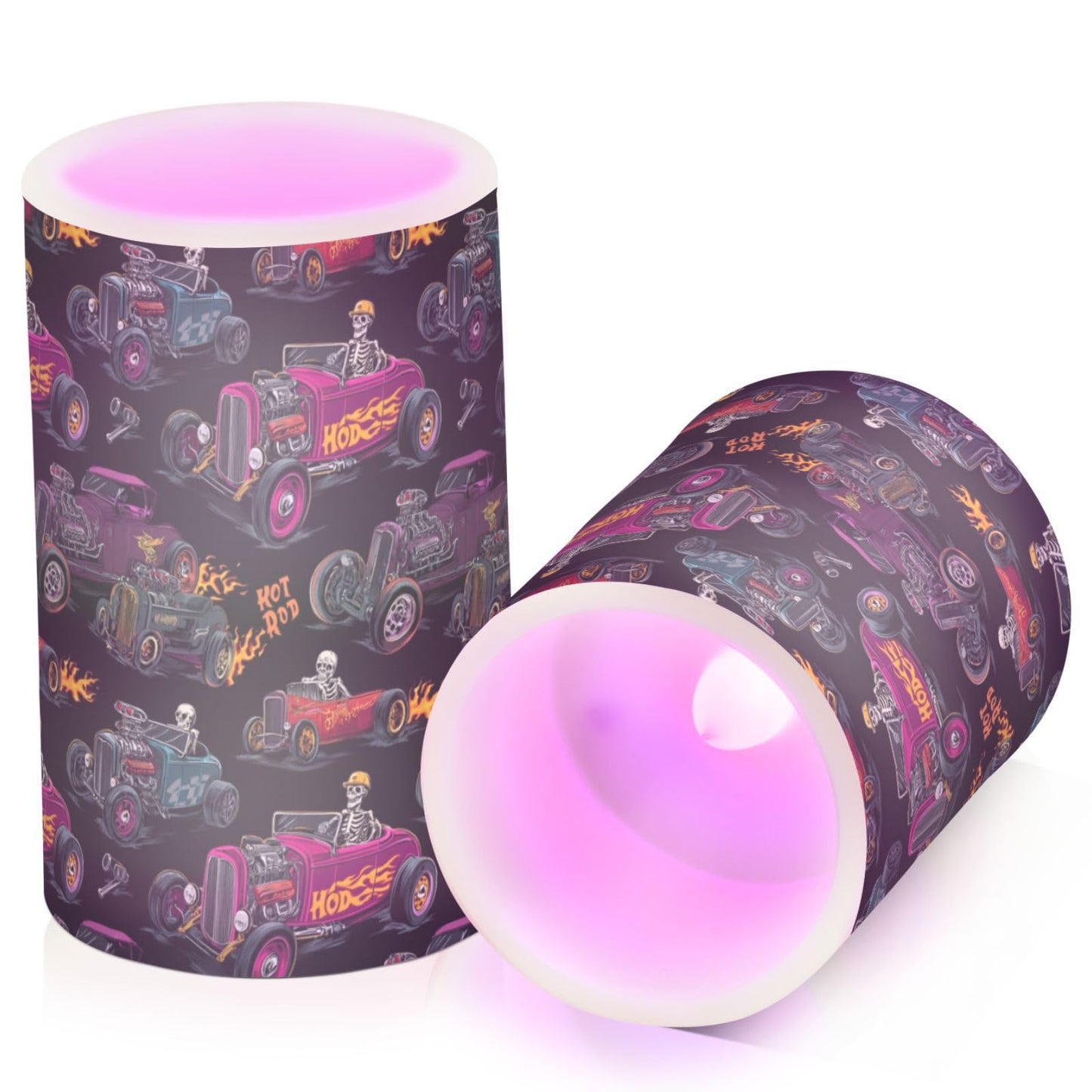 Pigsaly Flameless Candles Battery Operated Checkered Flag Hot Rod Baseball Racing Car Flickering Led Pillar Candles with Remote Control Colour Changing Warm Light Candles for Halloween Christmas Wed