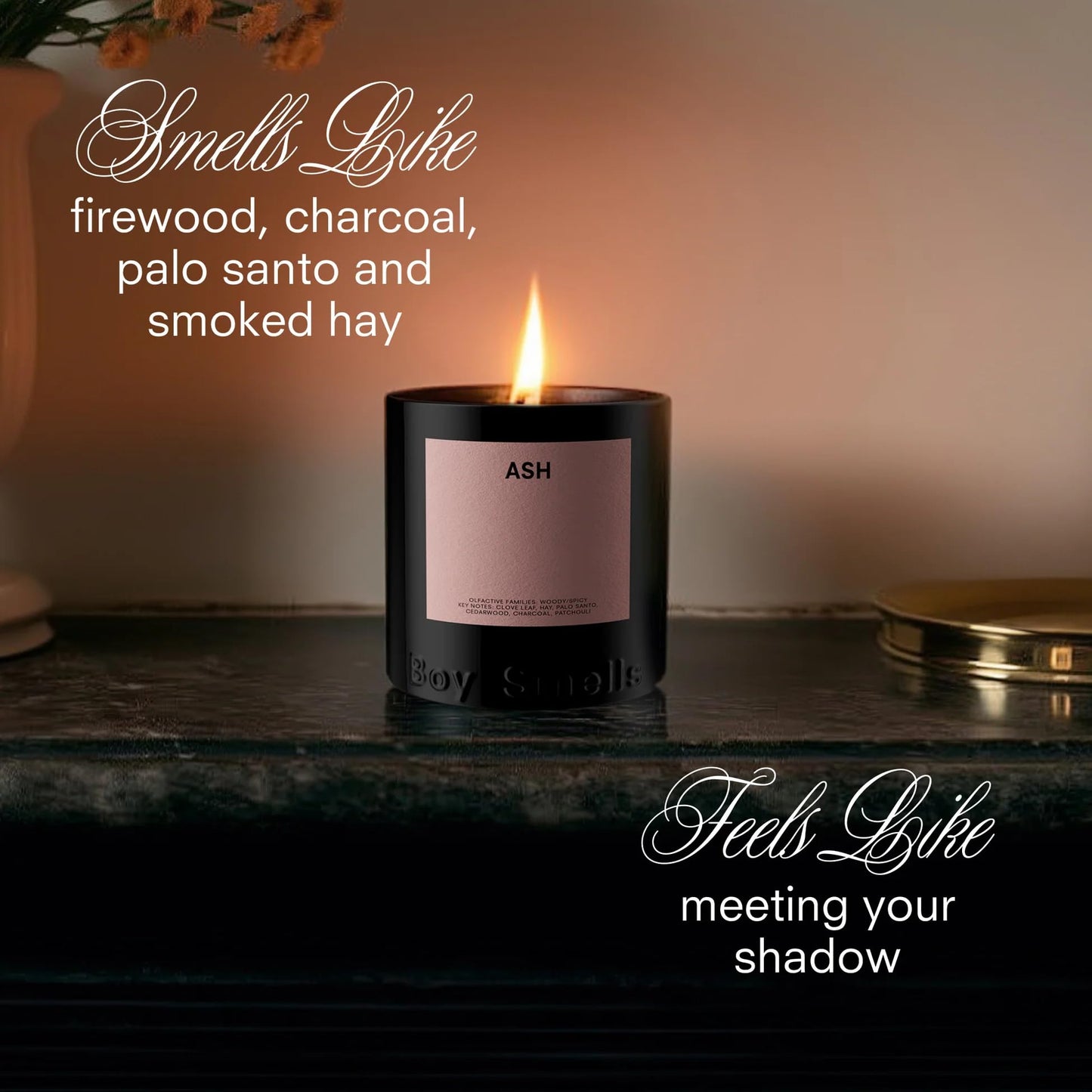 Boy Smells Ash Candle – 9oz – Charcoal, Palo Santo, and Smoked Hay – Woody Scented Candle