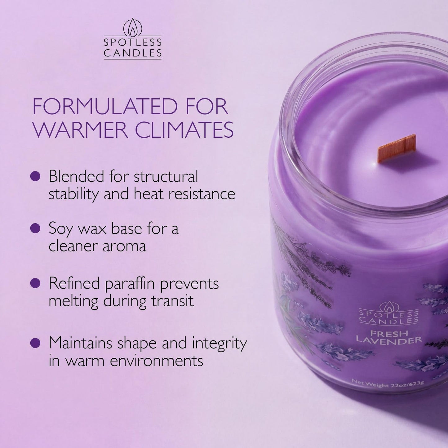 Lavender Candle 22oz: 130 Hours Burn Time, Large Jar Candle with Wooden Wick in a Decorated Jar with a Luxury Gift Box and Protective Shipper by Spotles Candles
