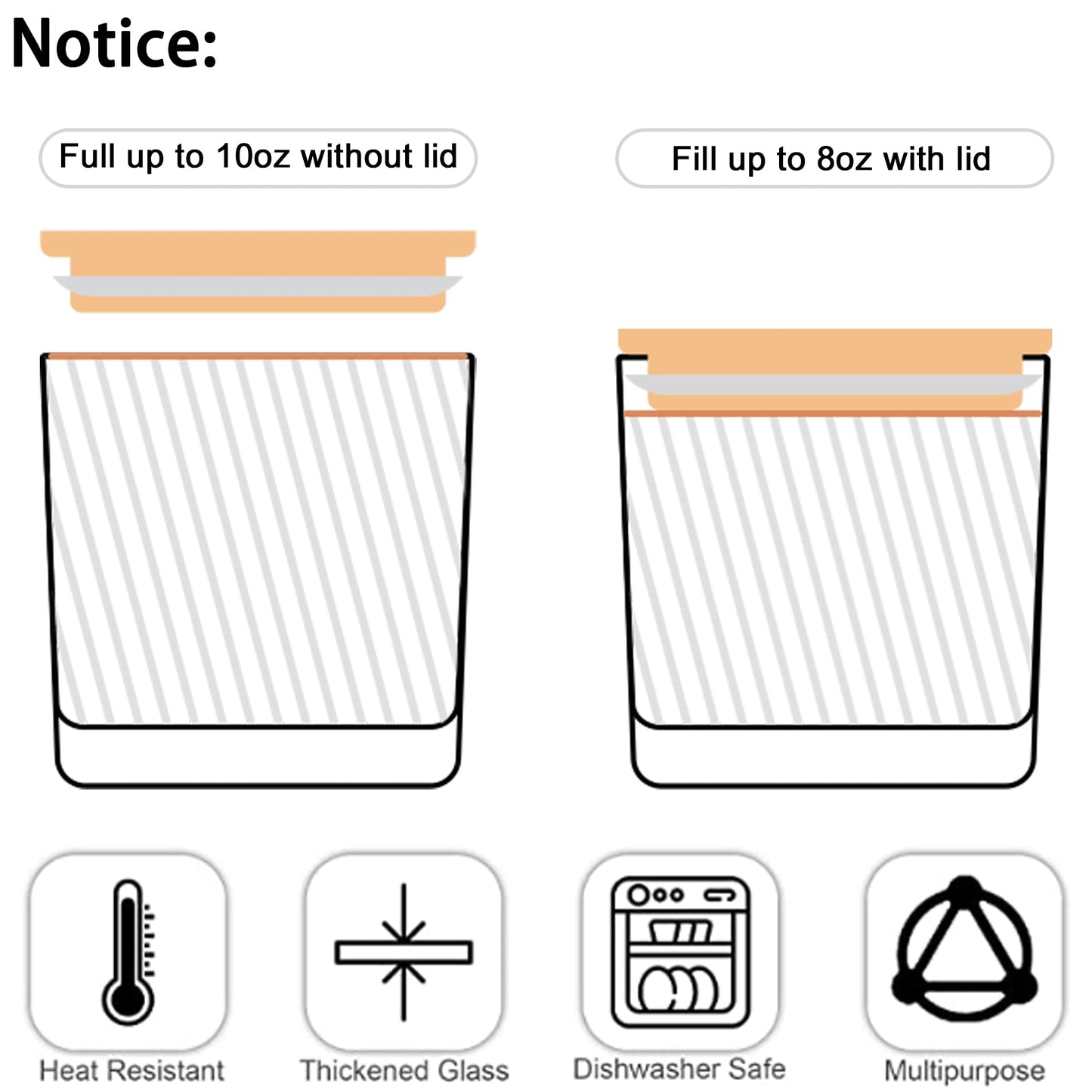 Creahaus 9-Pack Thick Glass Square Candle Jars with Bamboo Lids - 10oz Capacity with Warning Labels - DIY Candle Vessels