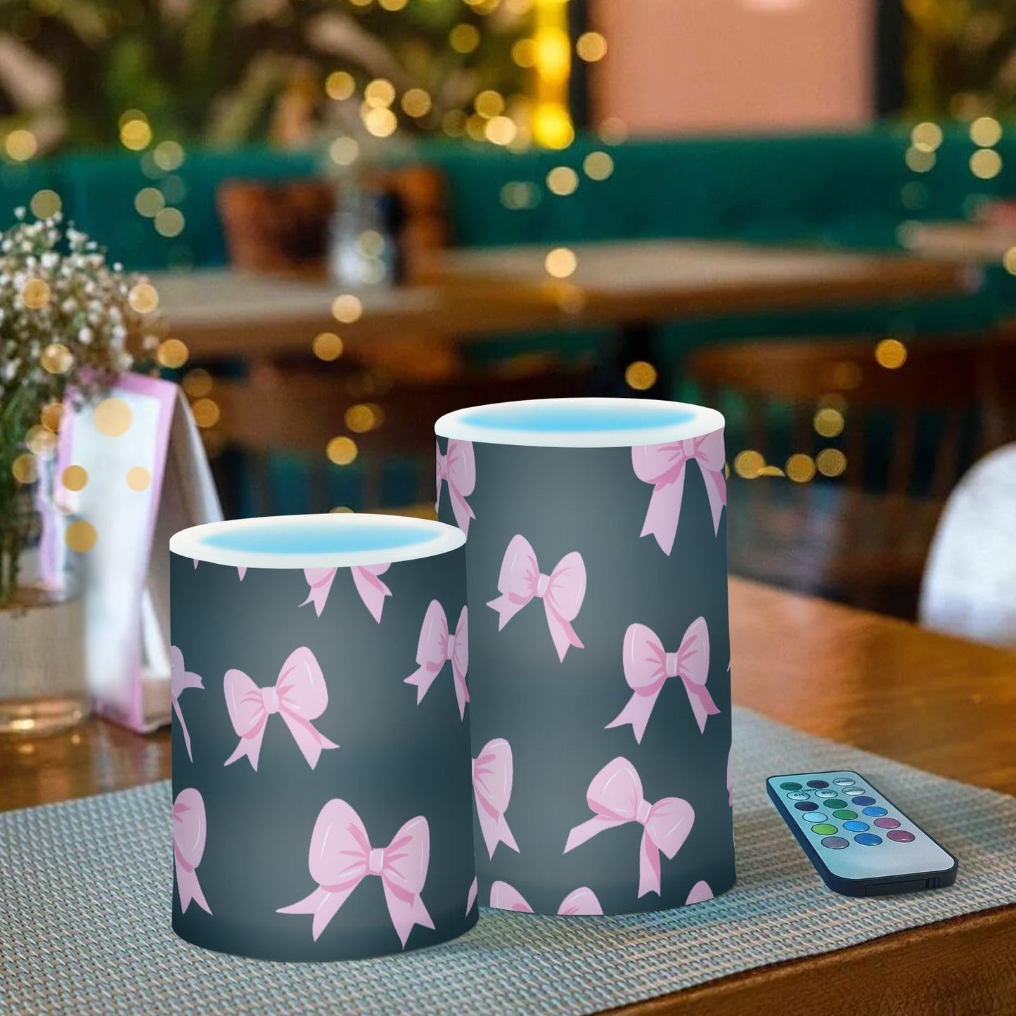 ALAZA Pink Bow Black I Flameless Candles Flickering LED Candles with Remote Timer Battery Operated Pillar Candles Set of 2 for Dinner Holiday Decor