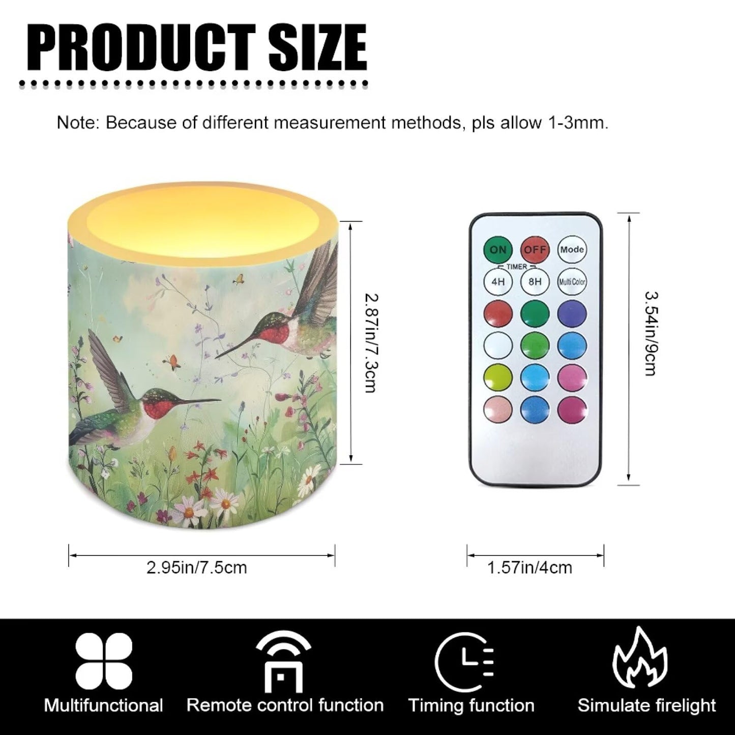 Cozeyat Hummingbird Battery Operated Flameless Candles Set of 4 with Remote Timer LED Pillar Candles Dancing Flame Waterproof for Indoor Outdoor Table Garden