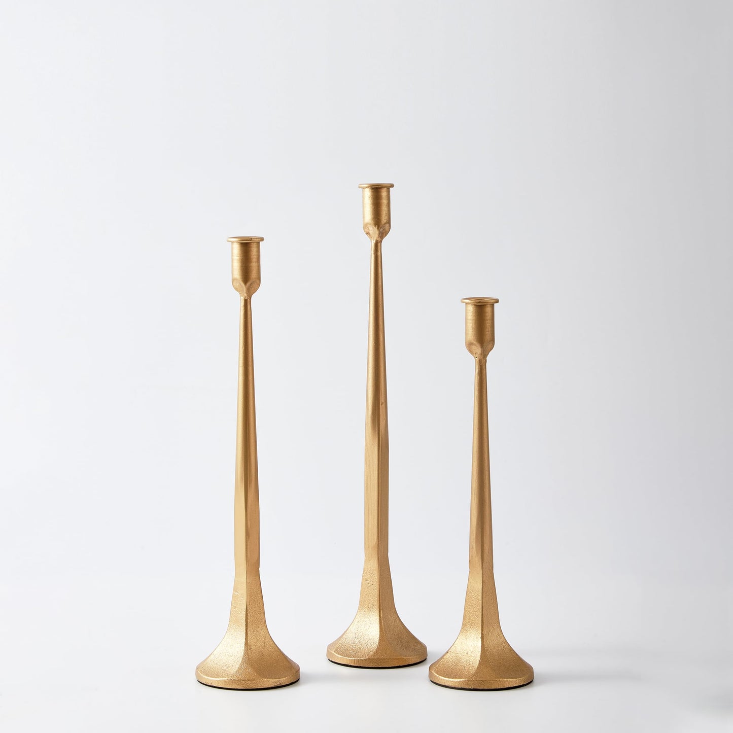 Denique Iron Taper Candle Holder Set of 3, Gold Candlestick Holders Decorative Candle Stand, Tapered Candle Holders Tall Set for Wedding, Dining Table, Home Decoration (Gold)