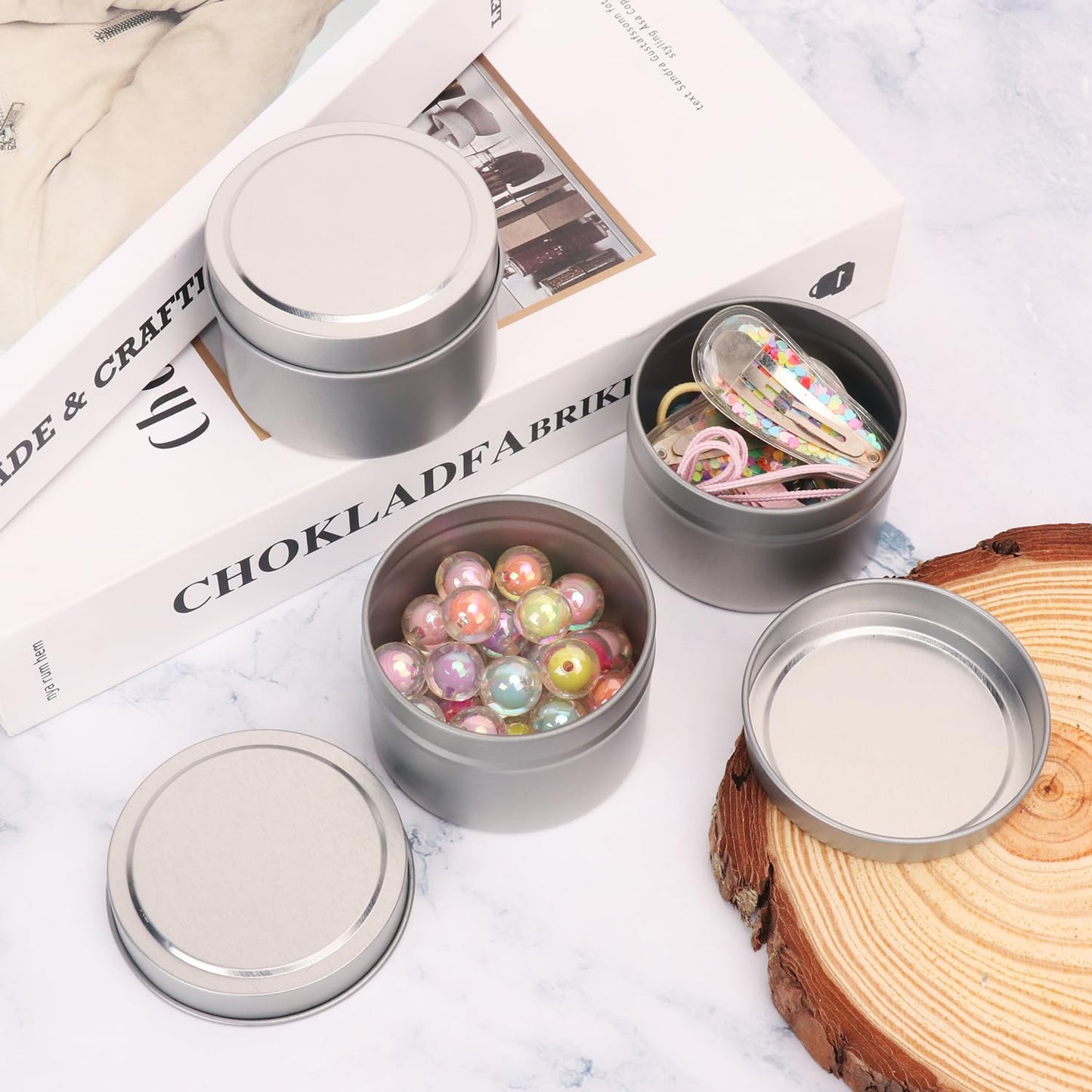 Biugaaufai 48 Pack 4 oz Sliver Metal Candle Tins with Lids, Round, Matte Finish, for DIY Candle Making and Storage