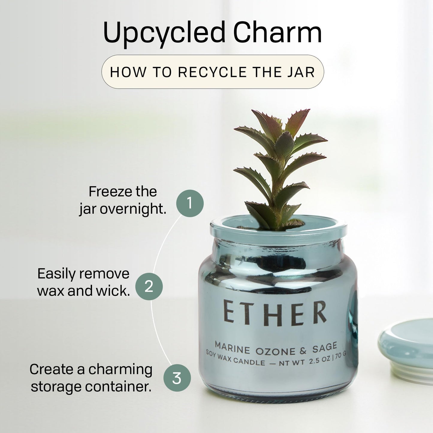 Paddywax Chroma Scented Candle with Lid in Reusable Metallic Etched Glass Jar, Clean- Burn Soy Candle with Approx. 14 Hour Burn Time, Marine – Ether, Ozone & Sage, 2.5 oz