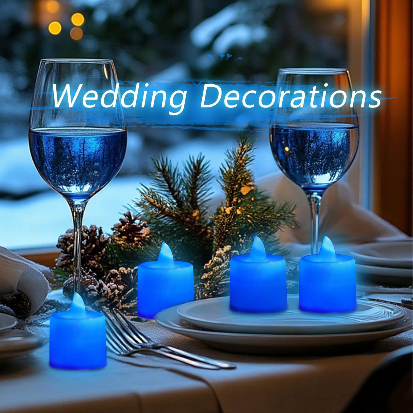 LANKER 24 Pack Flameless Led Tea Lights Candles, Flickering Blue Battery Operated Electronic Fake Candles, Decorations for Wedding, Party, Christmas, Halloween and Festival Celebration (Blue)