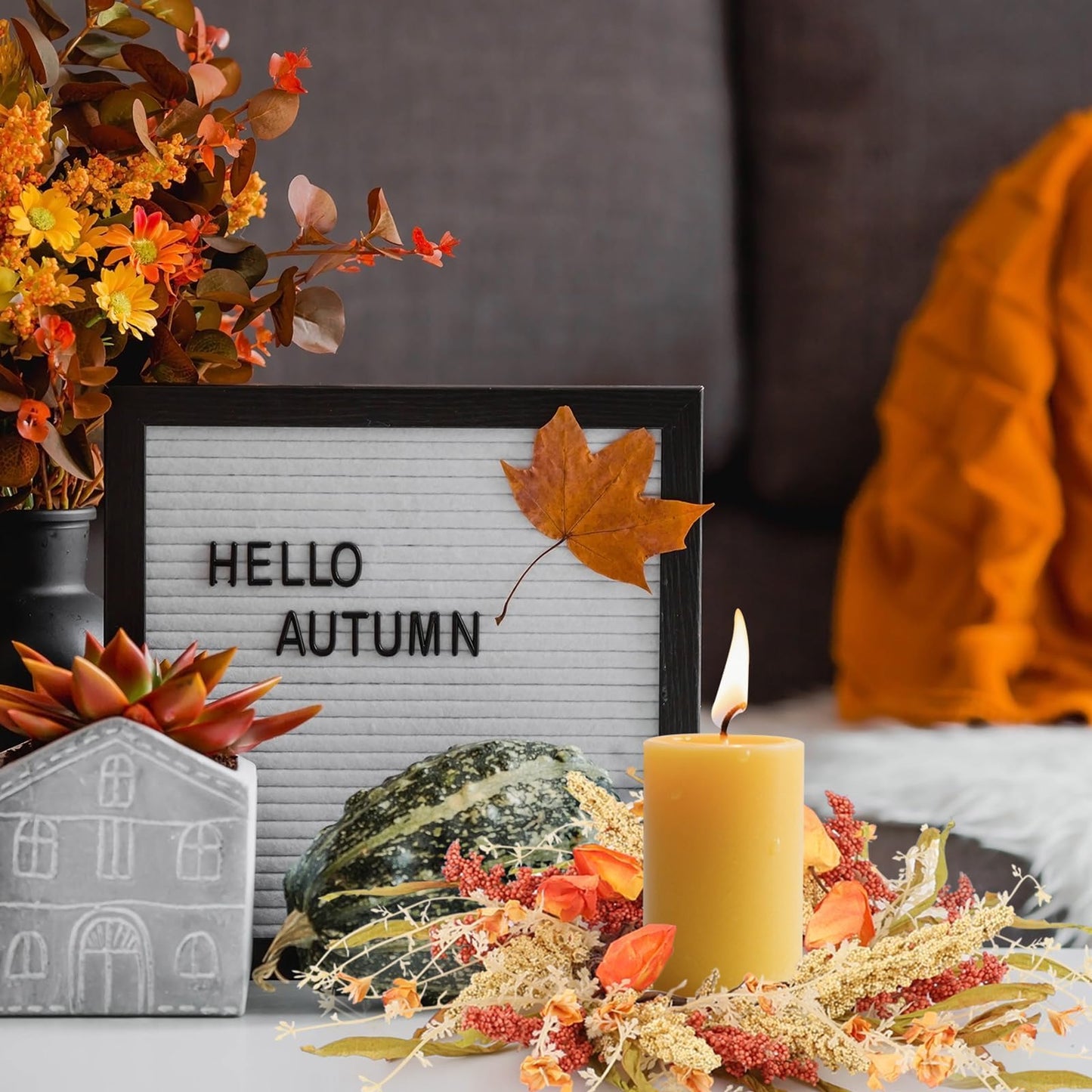 6 Pcs Fall Candle Rings 9 inch Thanksgiving Autumn Wreaths with Flowers for Tables Artificial Farmhouse Candle Rings Wreath for Front Door Porch Wall Window Decorations