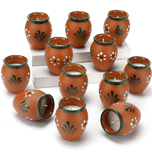 Conelist 12 Pcs Cantaritos De Barro Mexicanos Candles Mini 2 oz Mexican Candles Decorative Terracotta Clay Pottery Decorations Mexicanos Gifts for Cinco De Mayo Party Decorations(Floral)