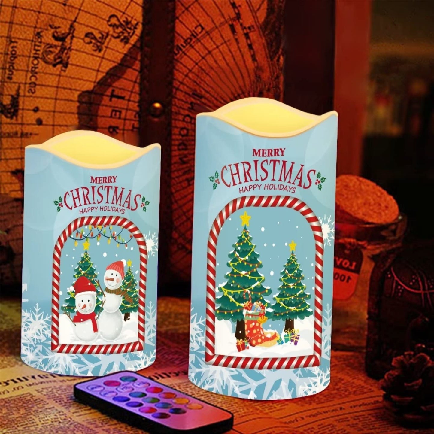 Cozeyat Merry Christmas LED Candles 4 Packs,Flameless Electric Votive Tealights in Warm Yellow,Flickering Electric Candles with Remote Controled for Home Party Cocktail