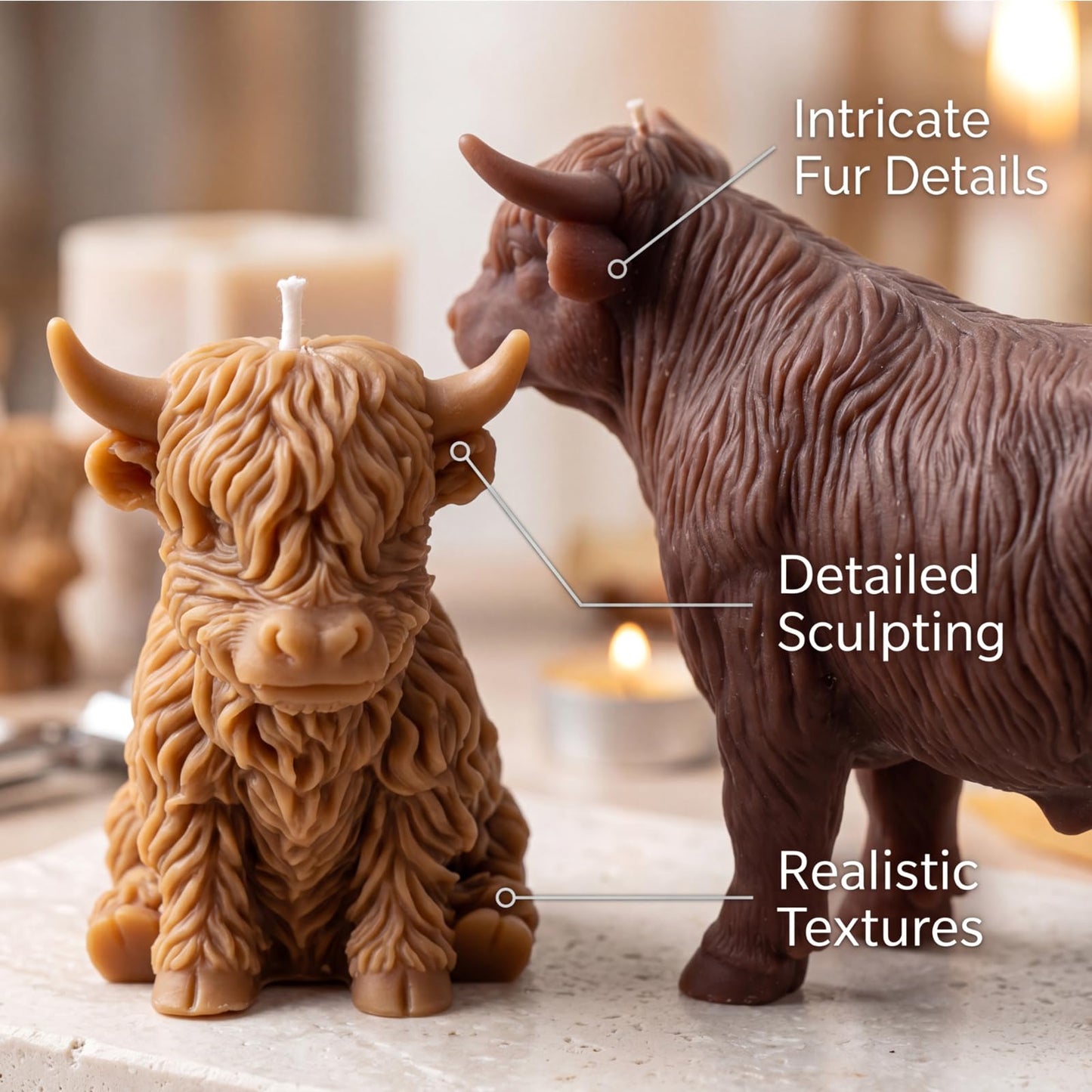 Nuanchu 3 Pcs Highland Cow Candles Decoration Handmade Farm Animal Candle Cute Scottish Cow Lovers Gift Scent Farmhouse Rustic Animal Candle Mantel Table Centerpiece Spring Home Decoration