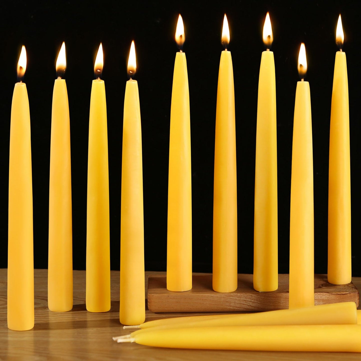 18 Pack Beeswax Taper Candles, 8 Inch Handcrafted Pure Natural Bees Wax Candle Sticks, 8H Long Burning Dripless & Smokeless Unscented Tapered Candlesticks for Home Decor, Wedding, Dinner, Vigil