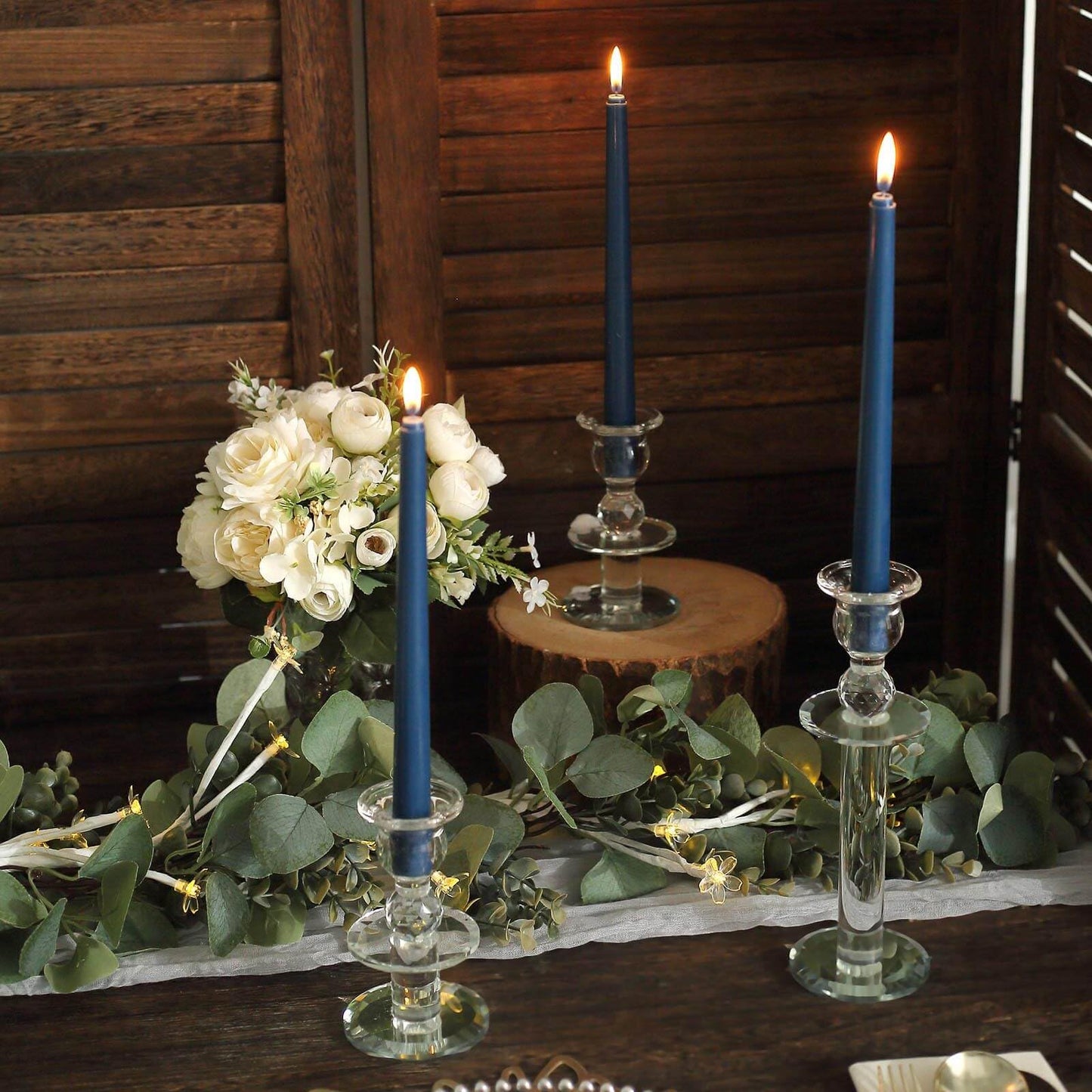 Tableclothsfactory 10" Tall Premium Quality Dripless Unscented Navy Blue Taper Candles Wedding Dinner Candles for Wedding Decoration Set of 12