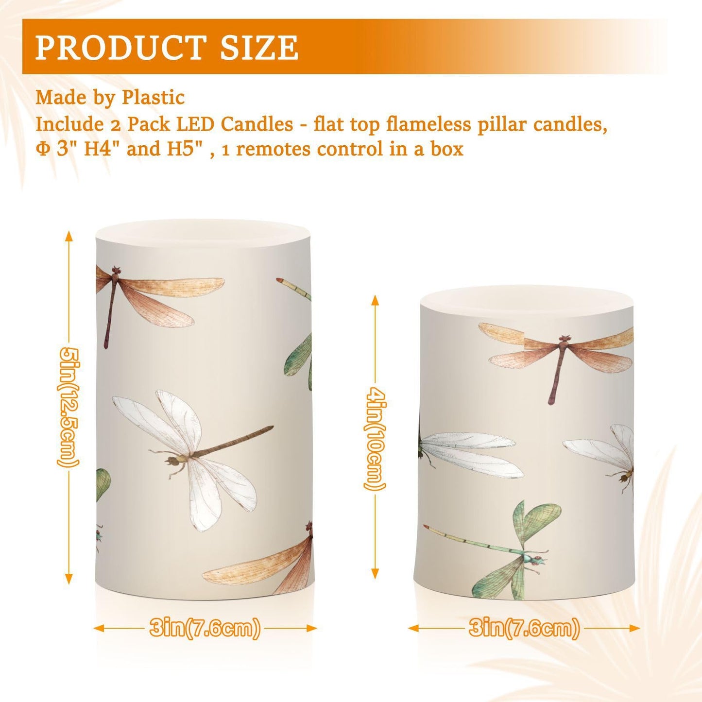 GUIJI Dragonfly Flameless Candles With Remote - Set of 2 Battery Operated Pillar Candles for Home Decoration, Christmas, Party