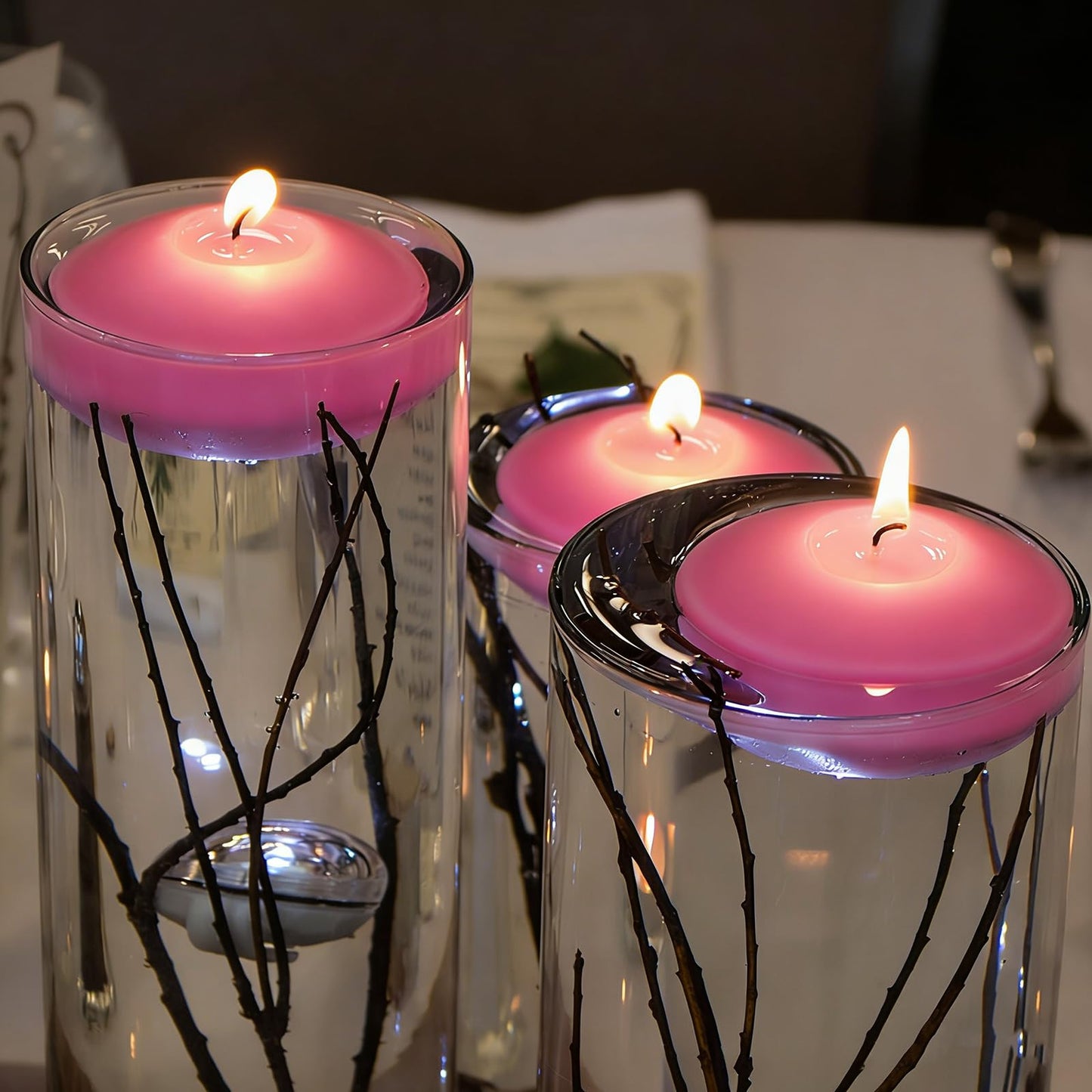 Pink Floating Candles 3 inch 12 Pack - Floating Candles for centerpieces - Wedding Decor - Burning Time 8-10 Hours