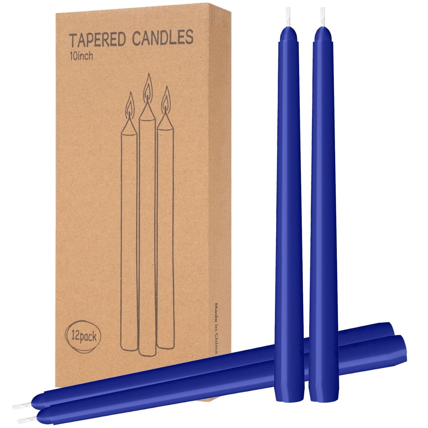 LYOBATH 12 Pack Blue Taper Candles - Taper Candles 10 Inch Dripless, Smokeless & Unscented - 8 Hours Long Burning - Ideal for Weddings, Dinner Parties, and Home Decor