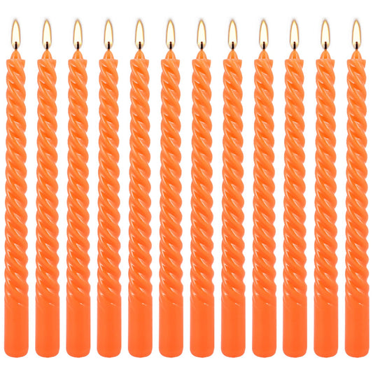 12Pack 10 Inch Orange Spiral Taper Candles?Unscented and Long Burning Dripless Twisted Candlesticks for Home Fall Decor,Gift,Wedding, Birthday,Mother's Day