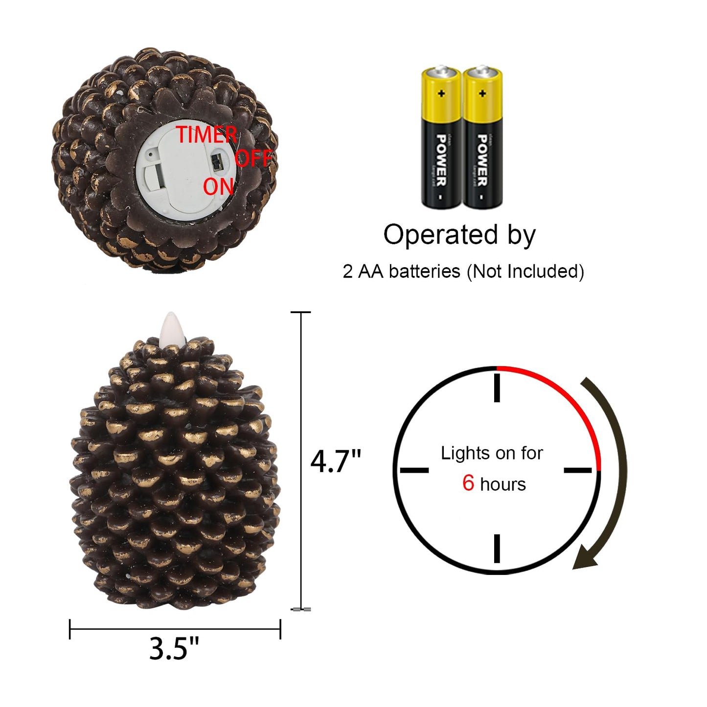 Eldnacele Pine Cone Flameless Candles Battery Operated with 6 Hour Timer Unscented Real Wax Flat Wick Flickering Pinecone LED Candles Christmas Home Holiday Decoration(2 Pack Brown)